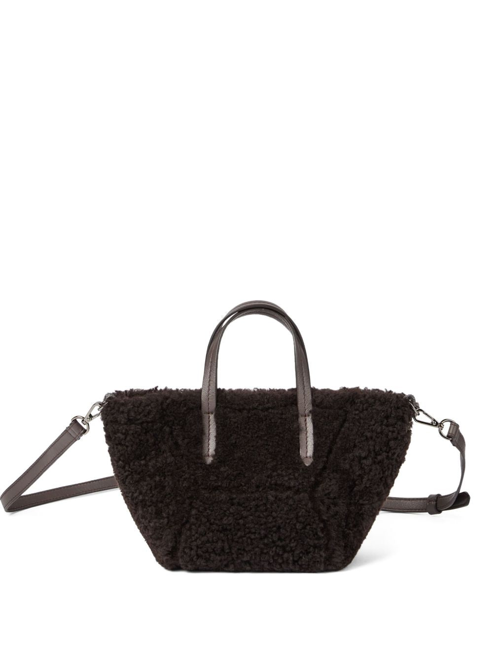 Brunello Cucinelli BC Duo Mini Shearling Shopper Bag Brown
