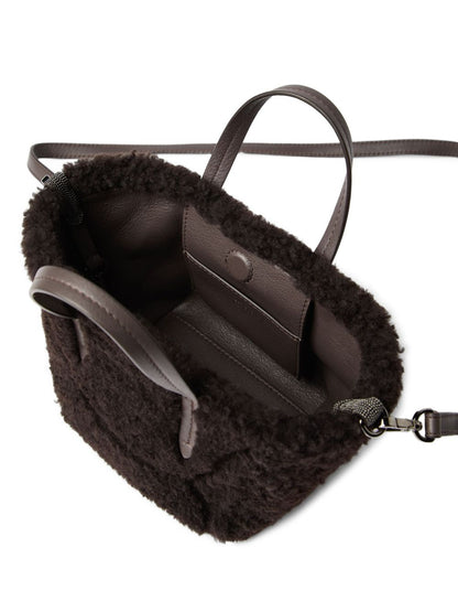 Brunello Cucinelli BC Duo Mini Shearling Shopper Bag Brown