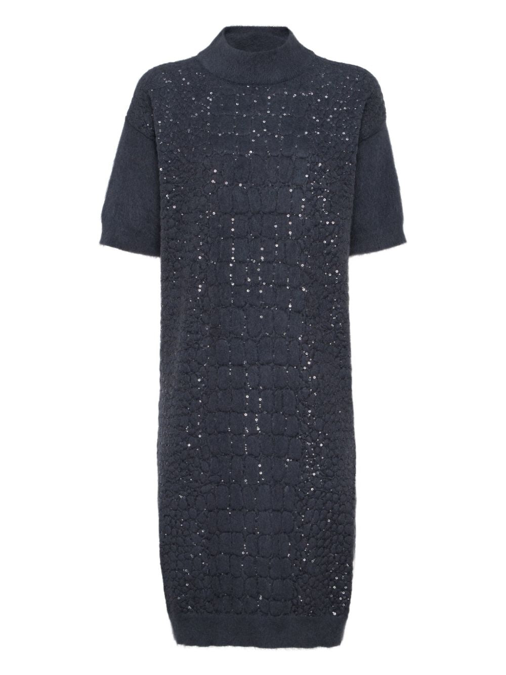 Brunello Cucinelli Sequin-Embellished Crocodile Mohair-Blend Dress Blue