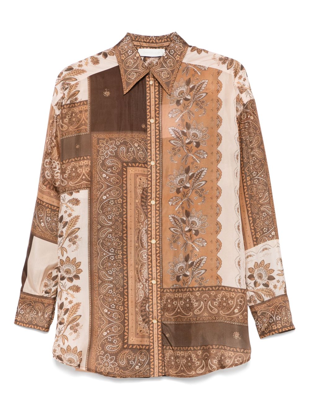 Zimmermann Lucky Printed Silk Shirt Brown