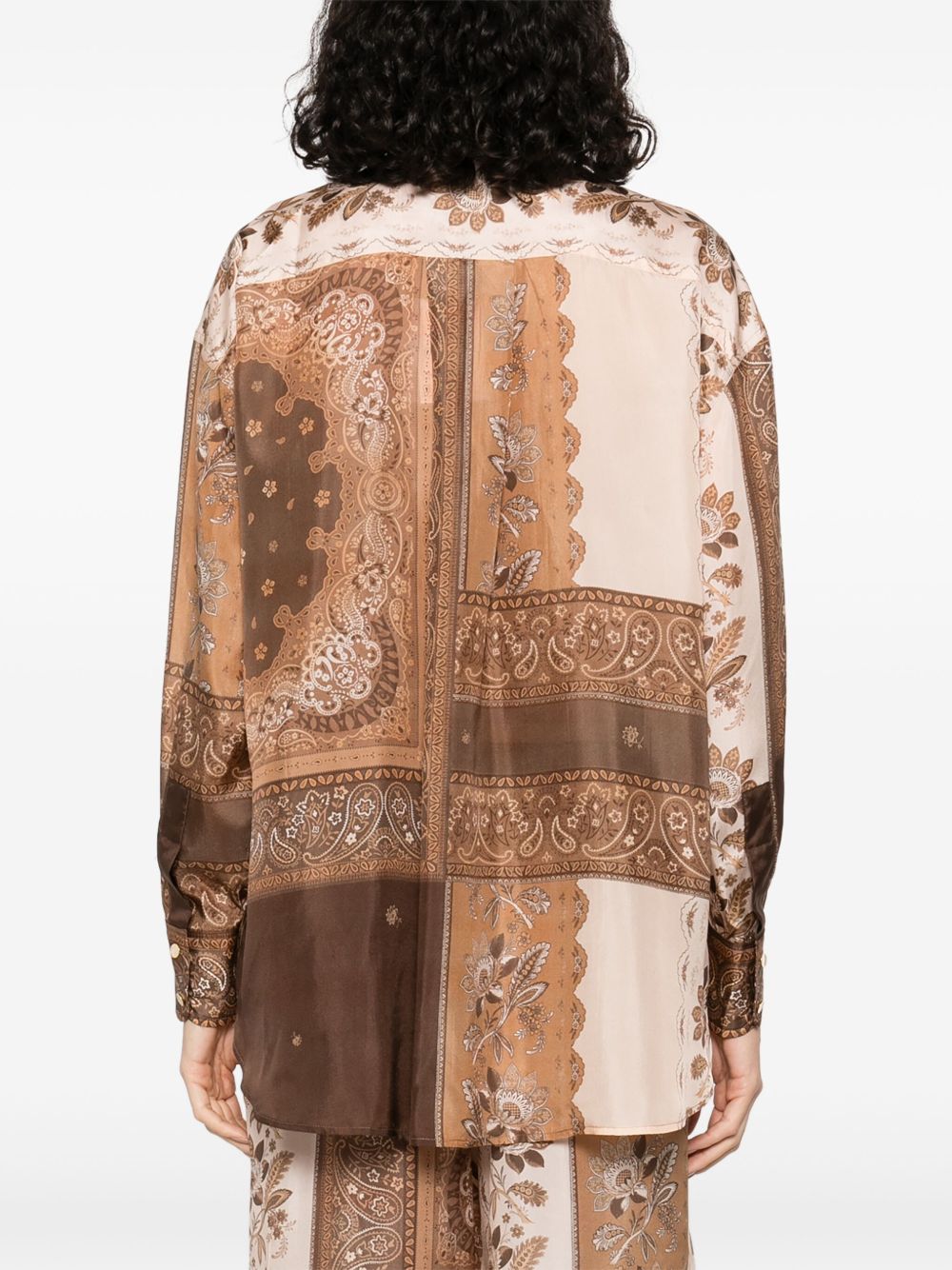 Zimmermann Lucky Printed Silk Shirt Brown