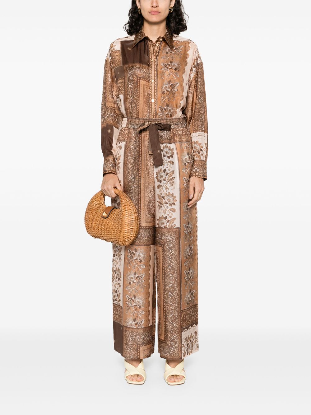 Zimmermann Lucky Printed Silk Shirt Brown