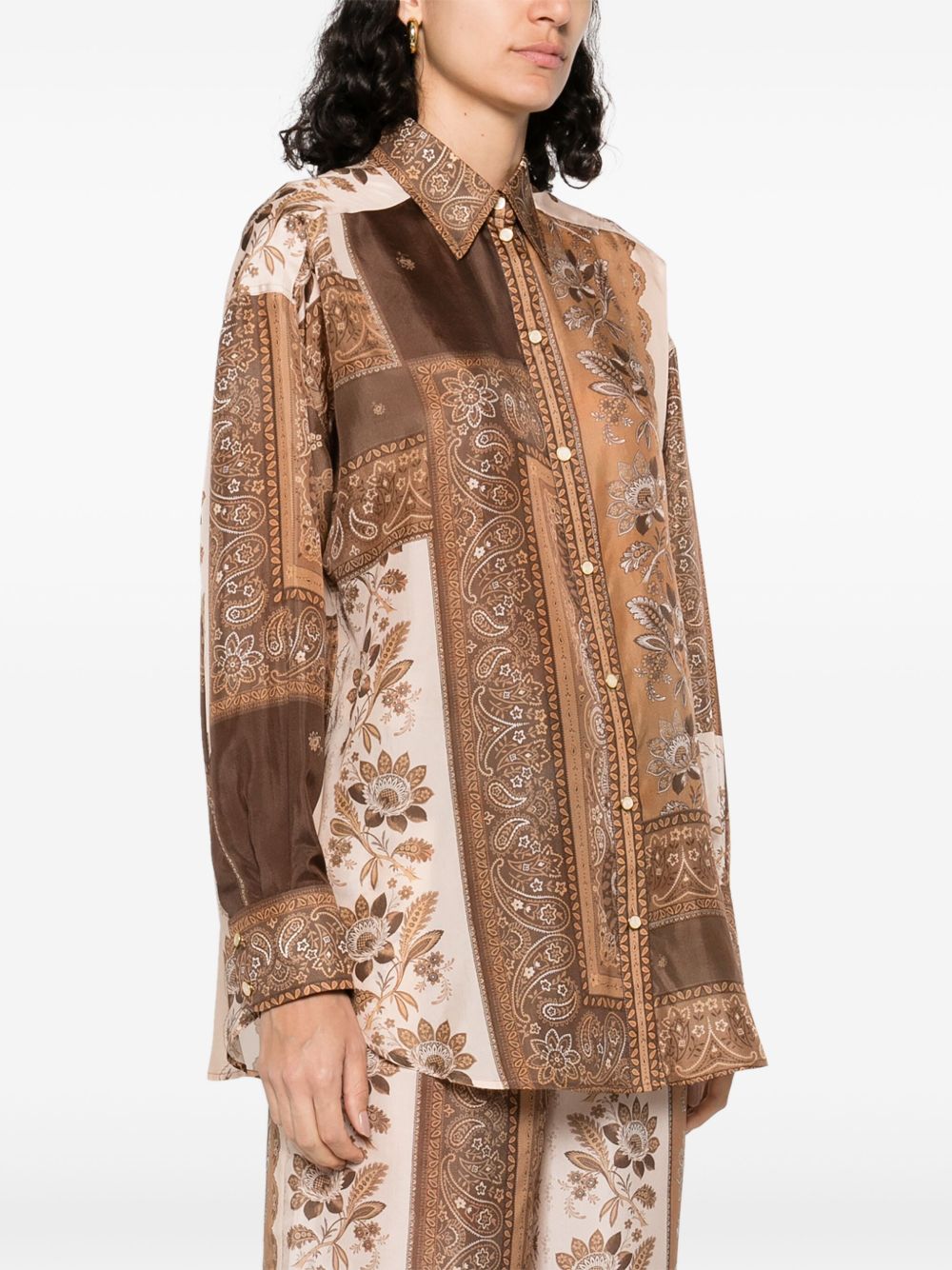 Zimmermann Lucky Printed Silk Shirt Brown