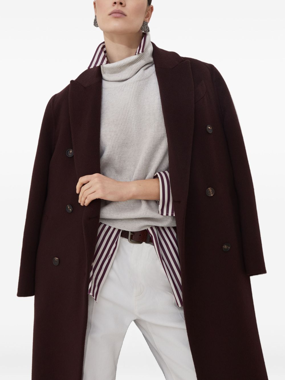 Brunello Cucinelli Double-Breasted Cashmere Coat Bordeaux Bordeaux