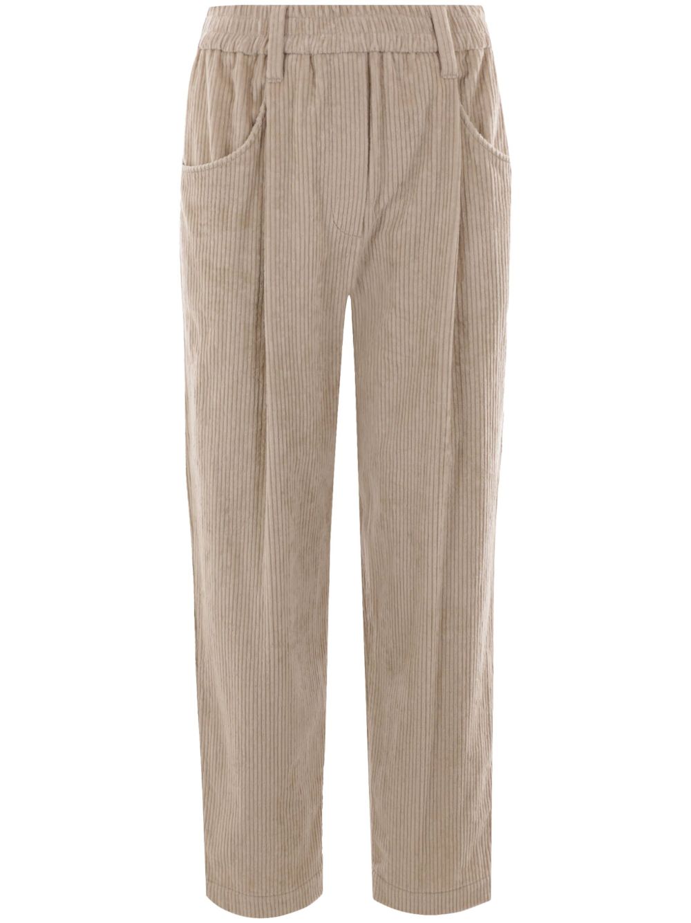 Brunello Cucinelli High-Waisted Stretch Corduroy Trousers Beige