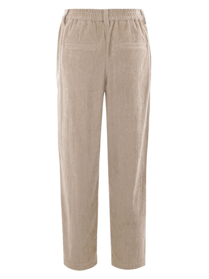 Brunello Cucinelli High-Waisted Stretch Corduroy Trousers Beige