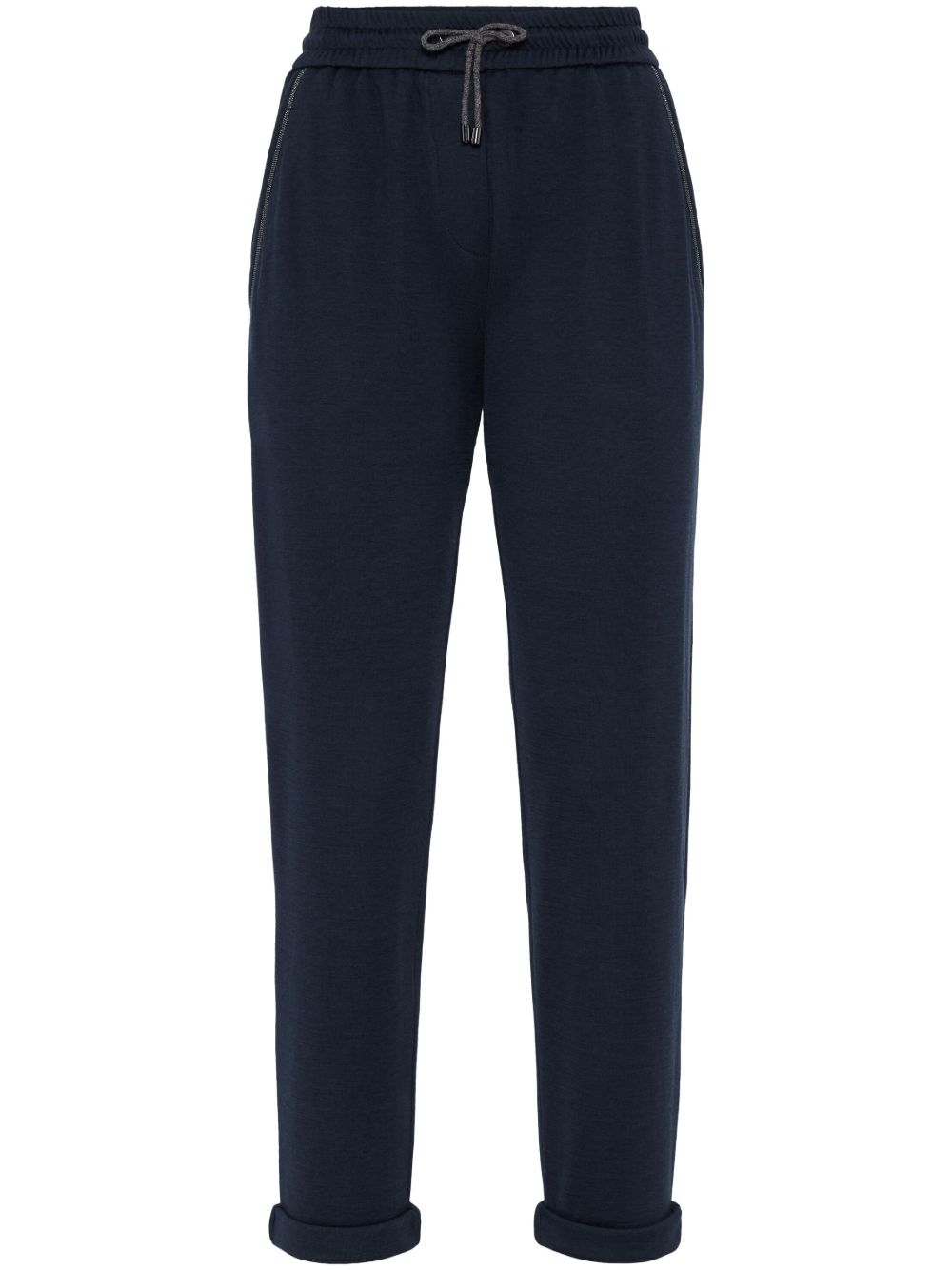 Brunello Cucinelli Elasticated Skinny Cotton-Silk Trousers Blue