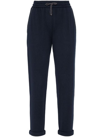 Brunello Cucinelli Elasticated Skinny Cotton-Silk Trousers Blue