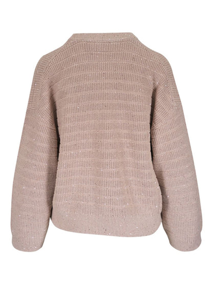 Brunello Cucinelli Cotton Diamond Crew-Neck Sweater Beige