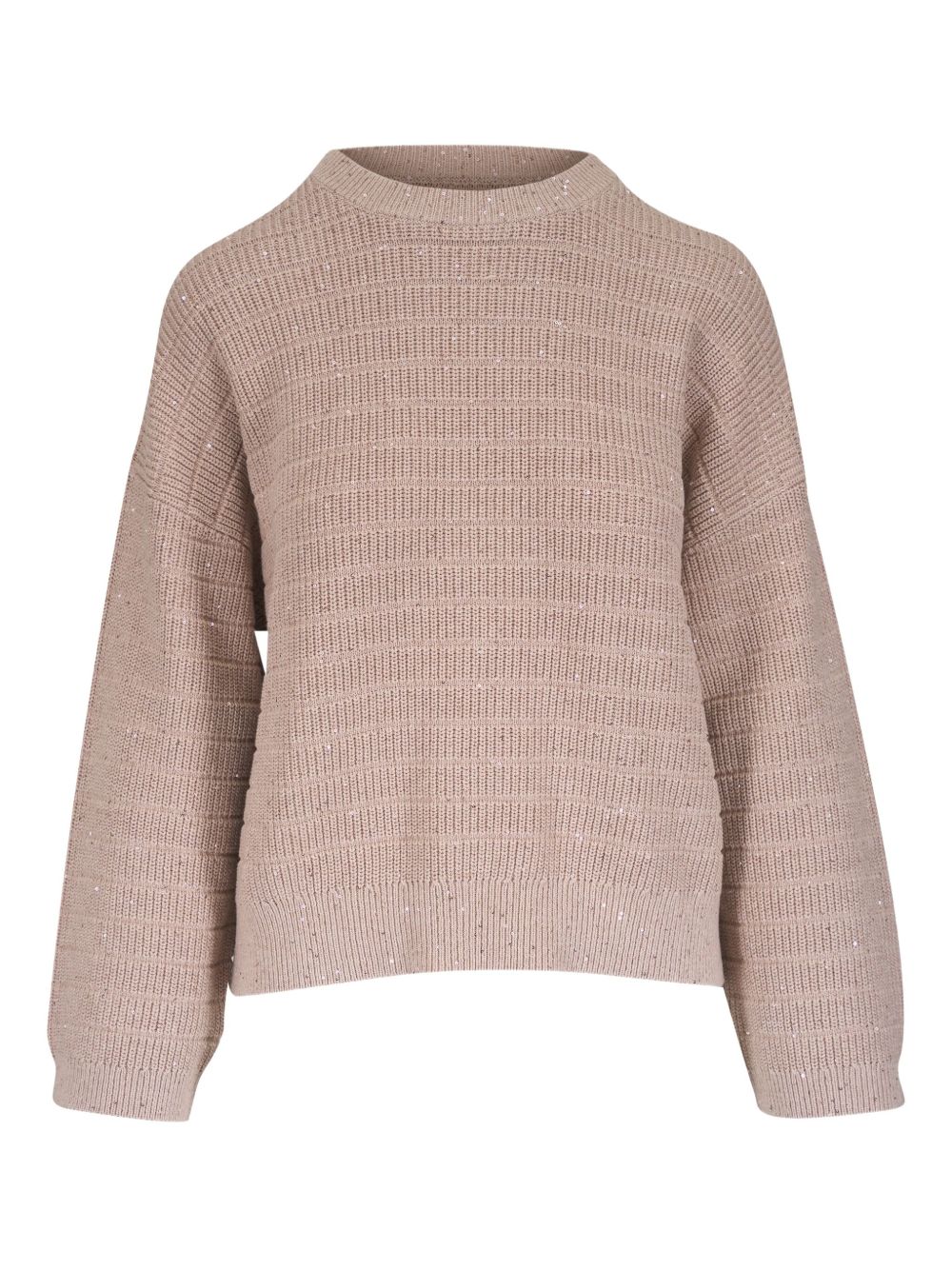 Brunello Cucinelli Cotton Diamond Crew-Neck Sweater Beige