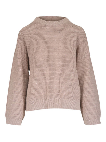 Brunello Cucinelli Cotton Diamond Crew-Neck Sweater Beige