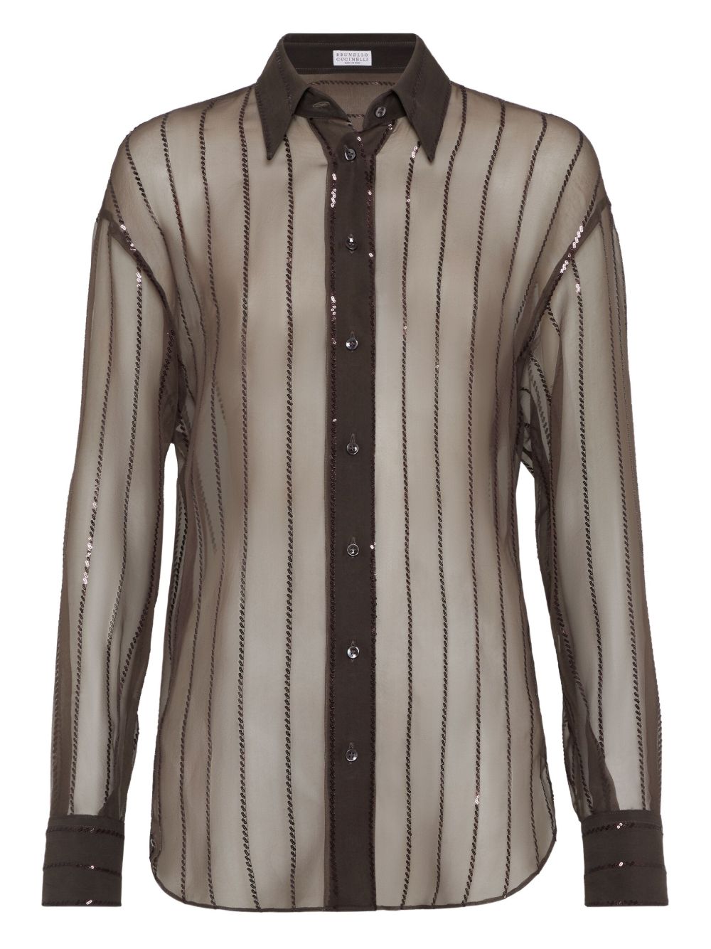 Brunello Cucinelli Silk Semi-Sheer Chocolate Brown Long-Sleeve Shirt Brown