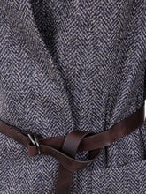 Brunello Cucinelli Belted Herringbone Wool Wrap Blazer Blue