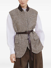 Brunello Cucinelli Herringbone Wool-Silk Belted Vest Beige