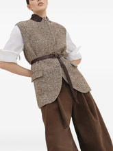 Brunello Cucinelli Herringbone Wool-Silk Belted Vest Beige
