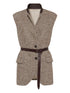 Brunello Cucinelli Herringbone Wool-Silk Belted Vest Beige