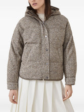 Brunello Cucinelli Chevron-Pattern Down Hoodie Coat Beige