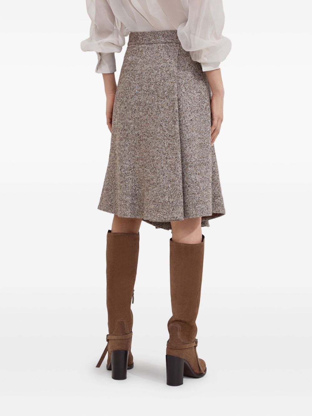 Brunello Cucinelli Textured Virgin Wool Knee-Length Skirt Beige