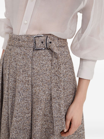 Brunello Cucinelli Textured Virgin Wool Knee-Length Skirt Beige