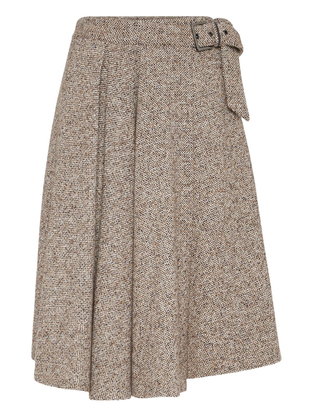 Brunello Cucinelli Textured Virgin Wool Knee-Length Skirt Beige