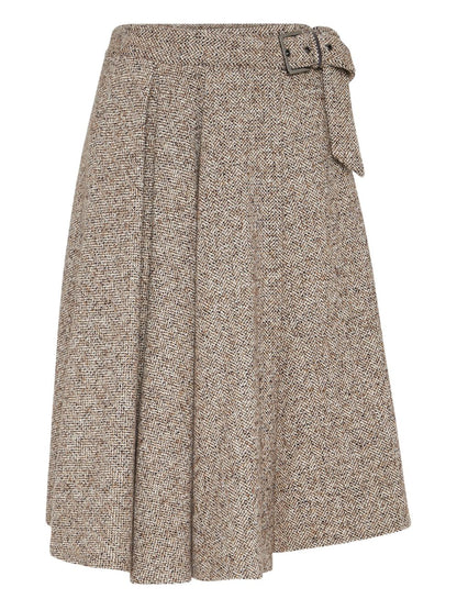 Brunello Cucinelli Textured Virgin Wool Knee-Length Skirt Beige