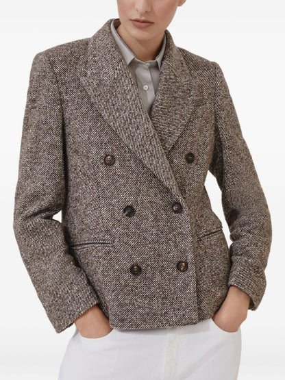 Brunello Cucinelli Single-Breasted Mélange Wool Jacket with Shiny Brown Details Brown