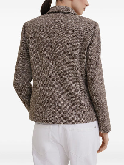 Brunello Cucinelli Single-Breasted Mélange Wool Jacket with Shiny Brown Details Brown
