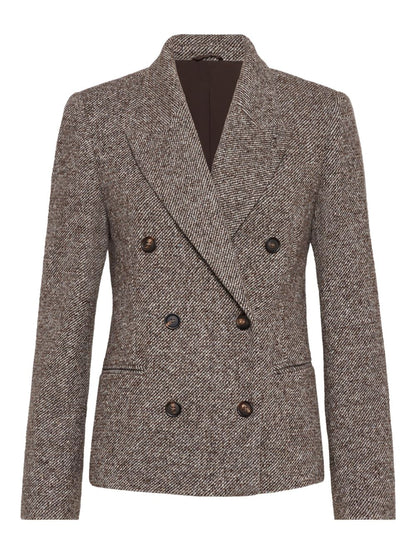Brunello Cucinelli Single-Breasted Mélange Wool Jacket with Shiny Brown Details Brown