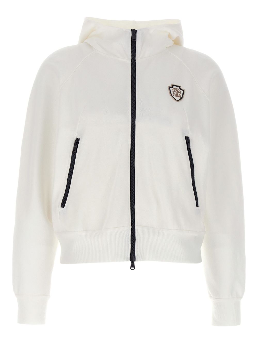 Brunello Cucinelli Cotton Zip Hoodie with Logo Patch White