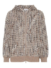 Brunello Cucinelli Embellished Sequin Hooded Wool-Blend Zip Sweater Beige