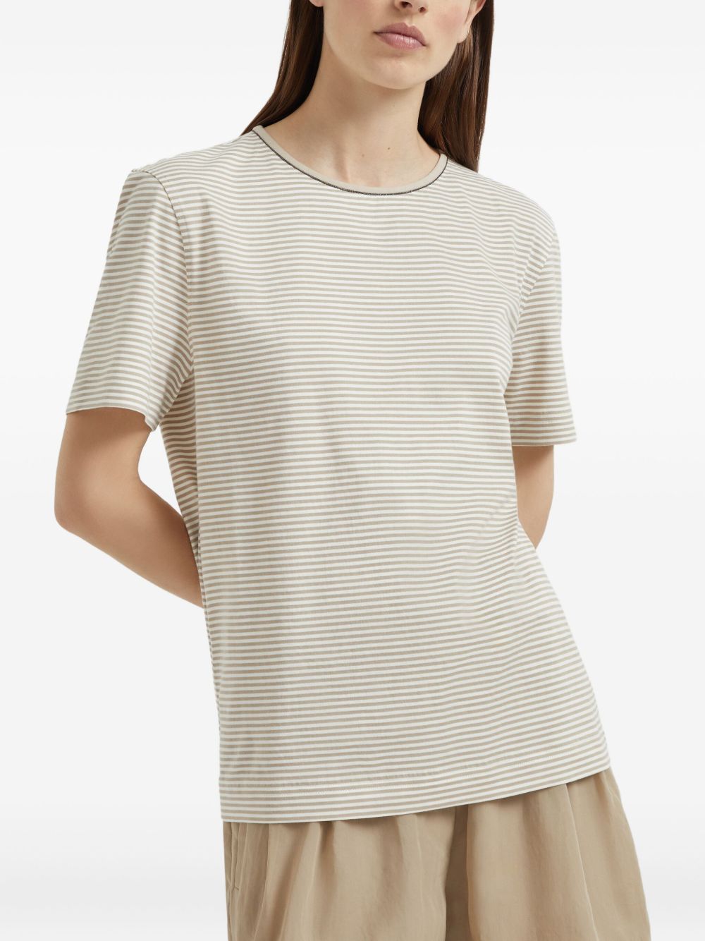 Brunello Cucinelli Cotton Jersey T-Shirt with Shiny Details Beige