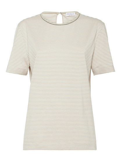 Brunello Cucinelli Cotton Jersey T-Shirt with Shiny Details Beige