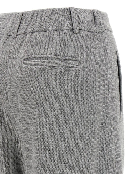 Brunello Cucinelli High-Rise Tailored Cotton-Blend Trousers Grey