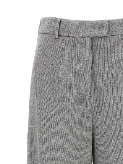 Brunello Cucinelli High-Rise Tailored Cotton-Blend Trousers Grey