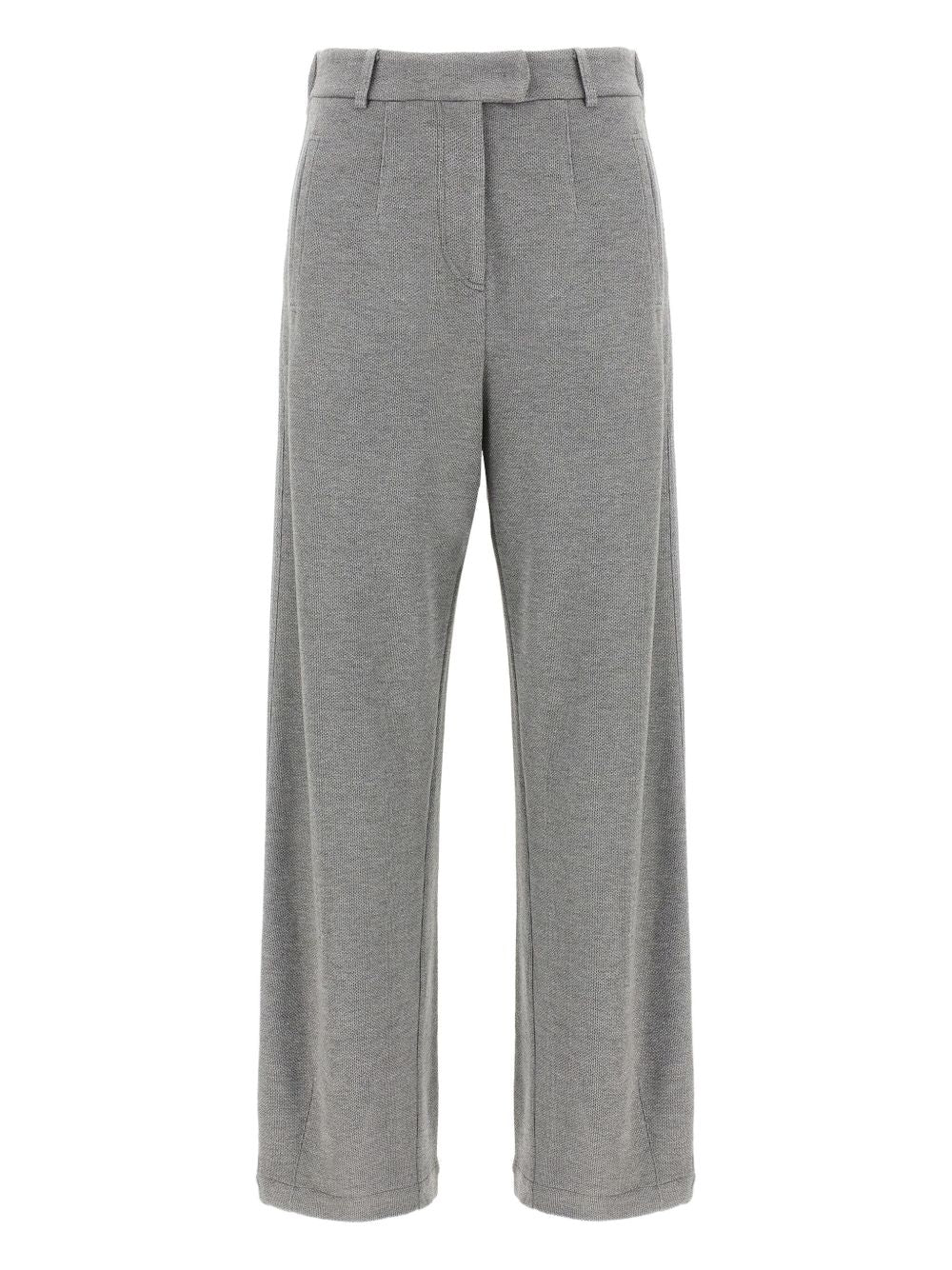 Brunello Cucinelli High-Rise Tailored Cotton-Blend Trousers Grey