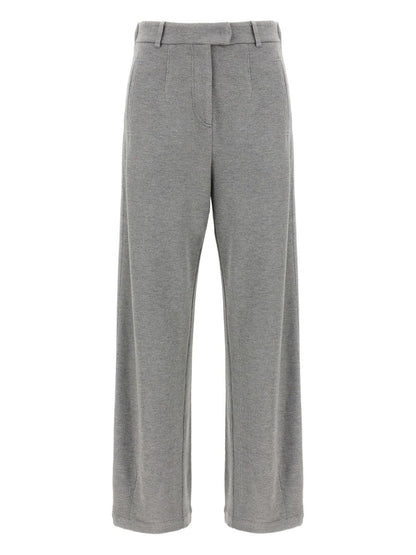 Brunello Cucinelli High-Rise Tailored Cotton-Blend Trousers Grey