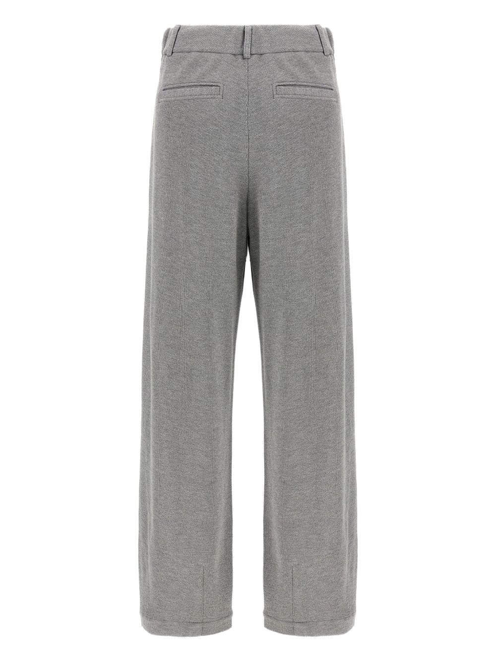Brunello Cucinelli High-Rise Tailored Cotton-Blend Trousers Grey