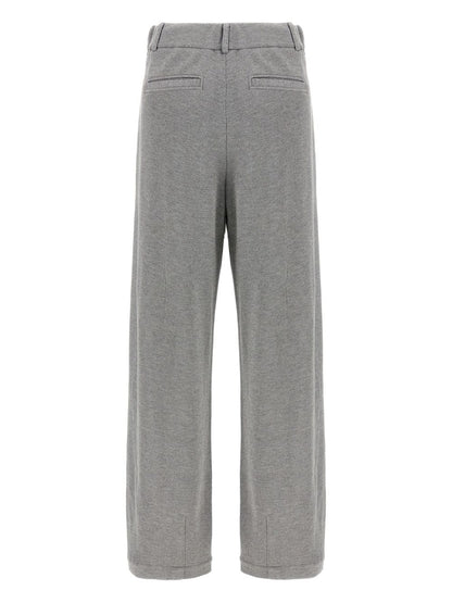 Brunello Cucinelli High-Rise Tailored Cotton-Blend Trousers Grey