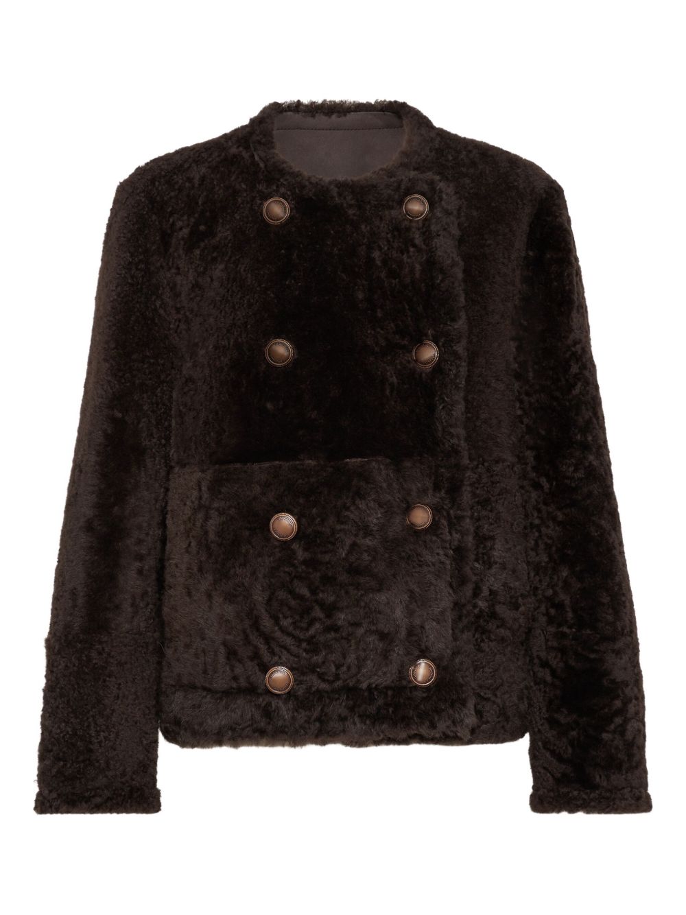 Brunello Cucinelli Double-Breasted Reversible Lamb Fur Jacket Brown Brown
