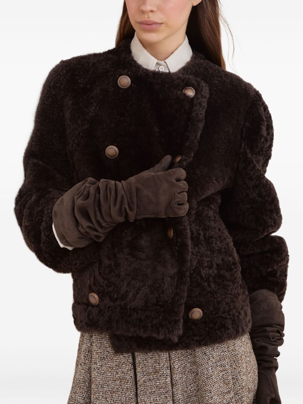 Brunello Cucinelli Double-Breasted Reversible Lamb Fur Jacket Brown Brown