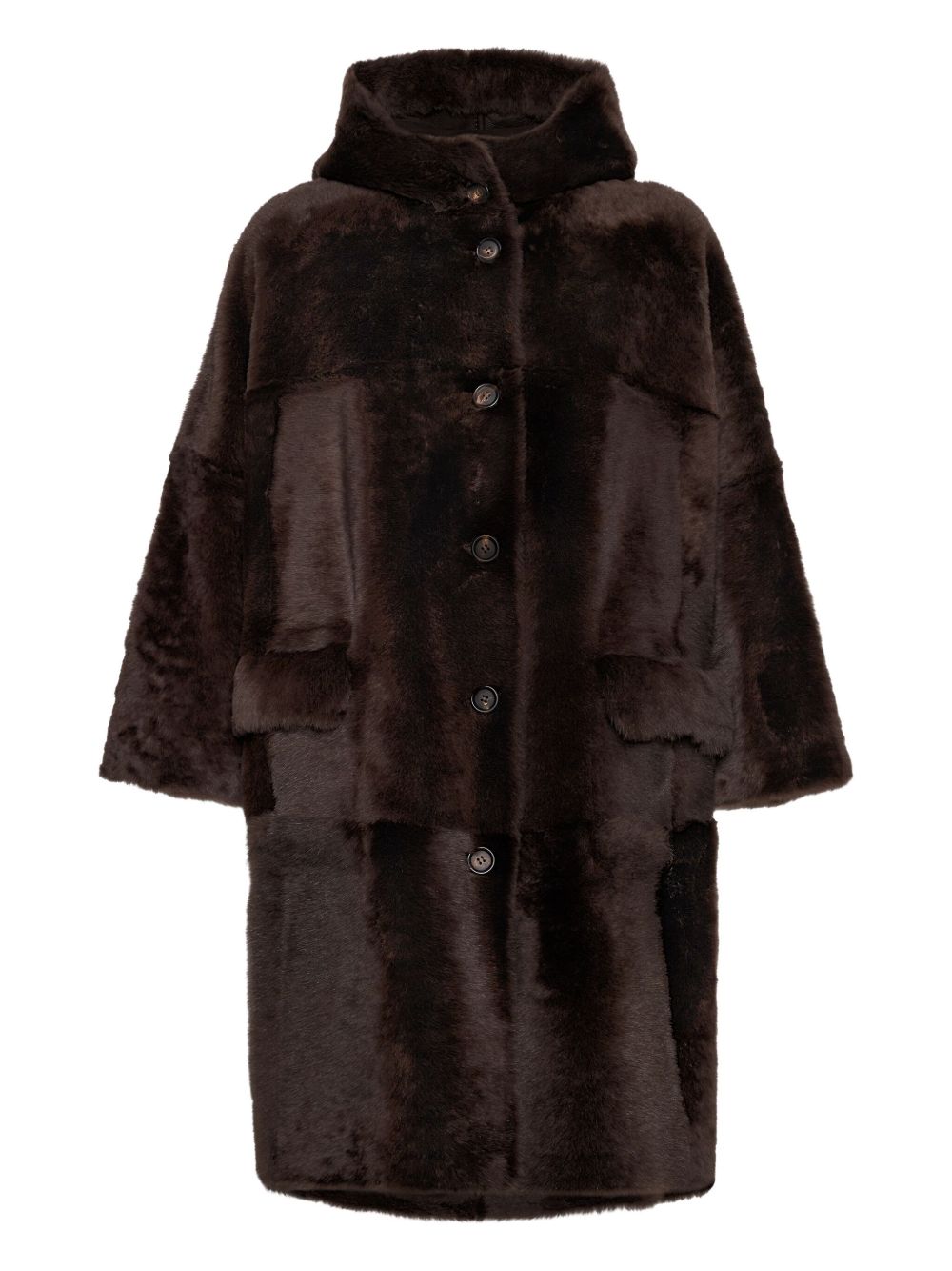 Brunello Cucinelli Double-Breasted Lamb Fur Coat Brown