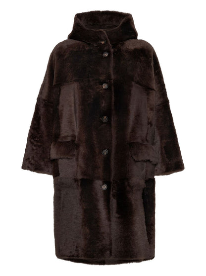 Brunello Cucinelli Double-Breasted Lamb Fur Coat Brown