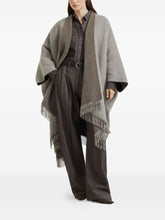 Brunello Cucinelli Herringbone Cashmere-Blend Fringed Reversible Poncho Brown