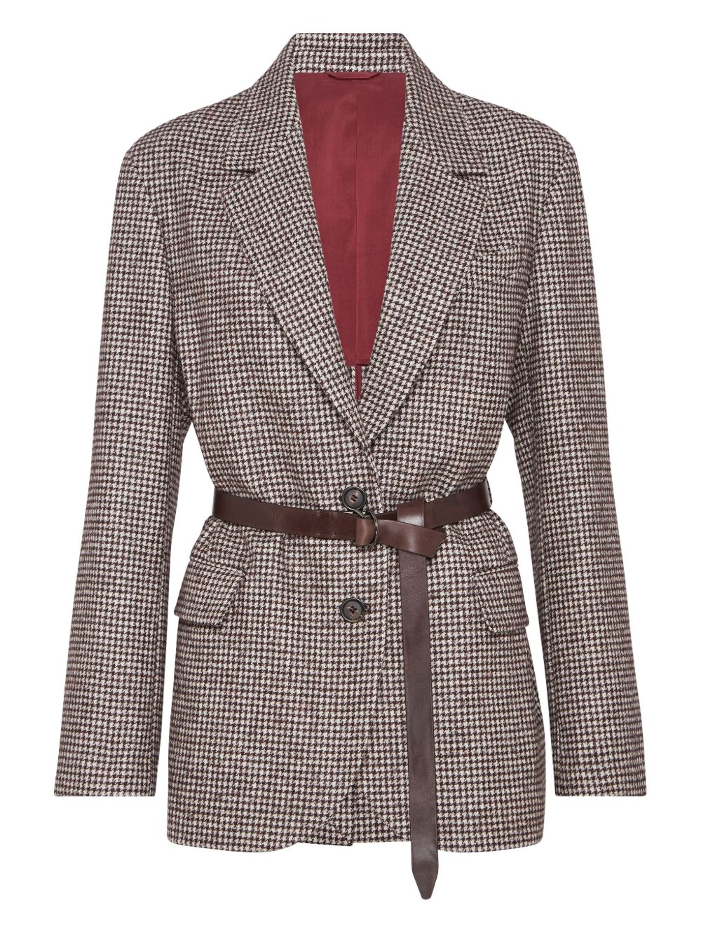 Brunello Cucinelli Wool-Alpaca Brown Belted Blazer with Notch Lapels Brown