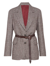 Brunello Cucinelli Wool-Alpaca Brown Belted Blazer with Notch Lapels Brown
