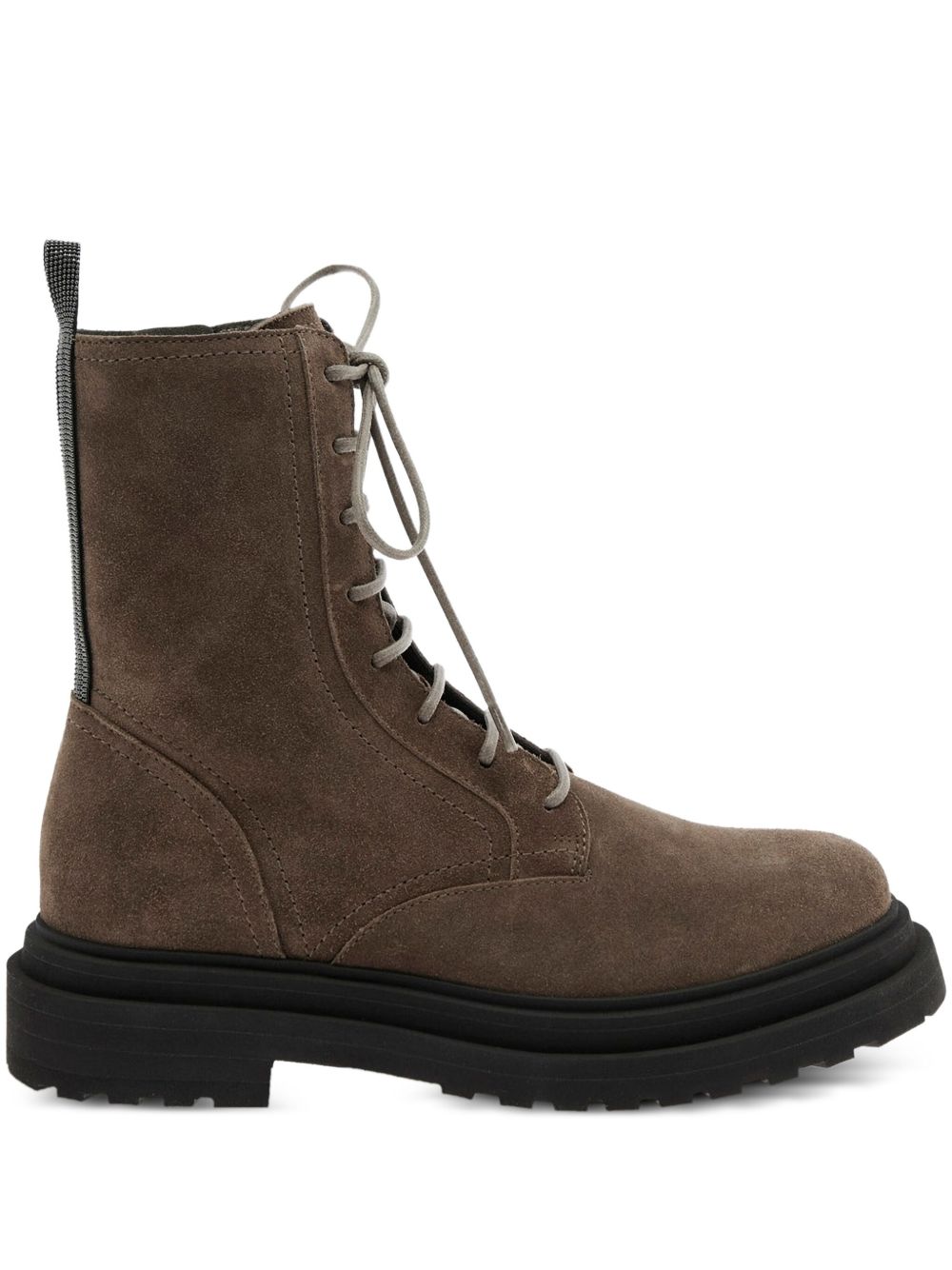 Brunello Cucinelli Lace-Up Suede Combat Boots Brown