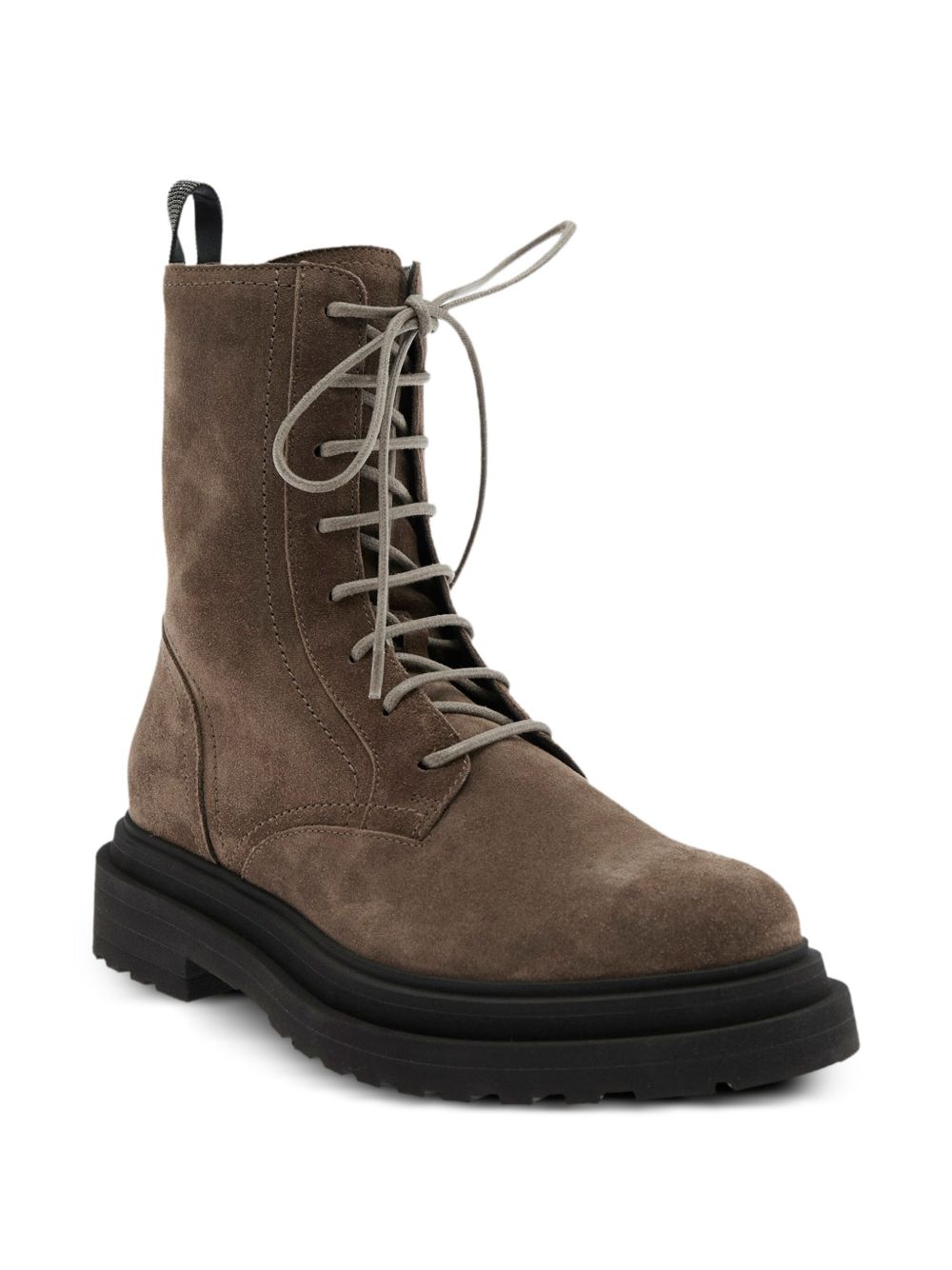 Brunello Cucinelli Lace-Up Suede Combat Boots Brown