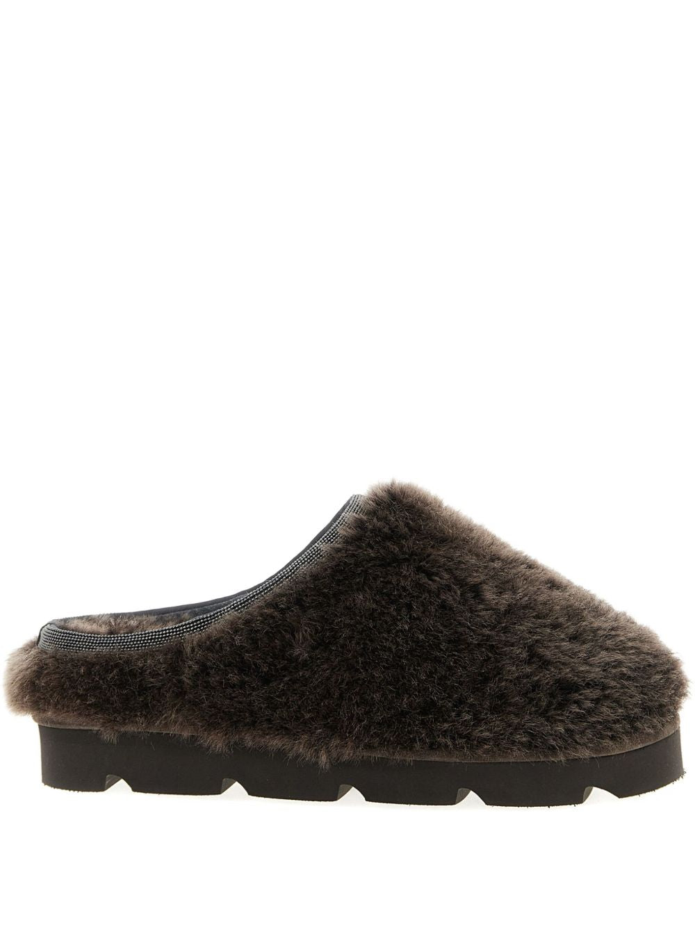 Brunello Cucinelli Shearling Monili Fur Slip-On Sandals Brown brown