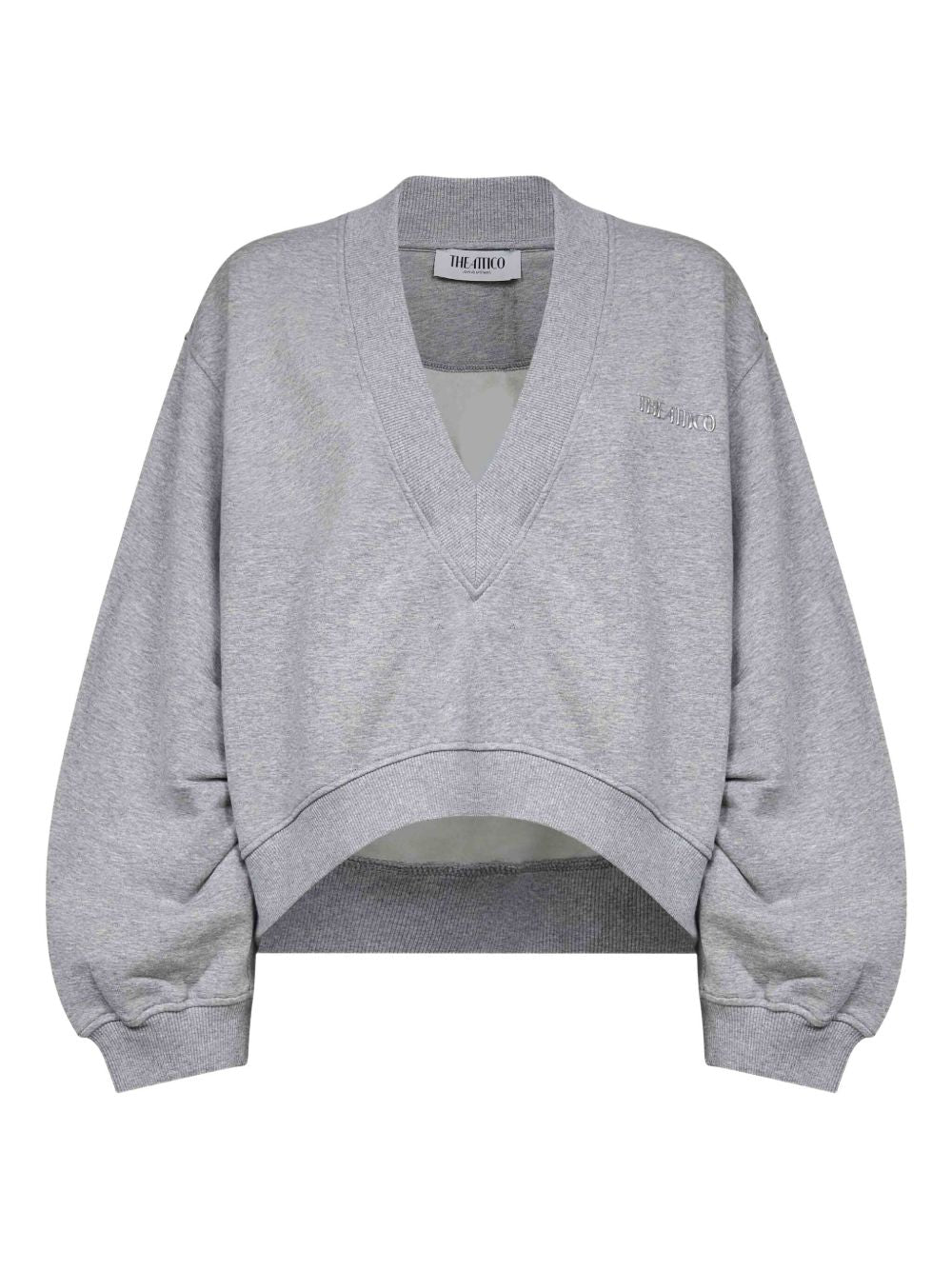 The Attico V-Neck Gathered Cotton Sweatshirt Light Grey