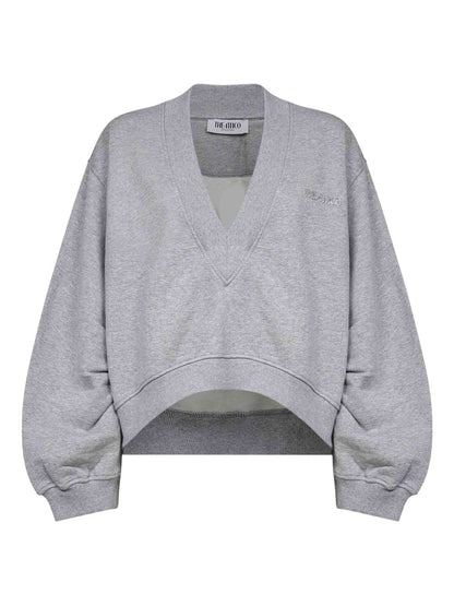 The Attico V-Neck Gathered Cotton Sweatshirt Light Grey